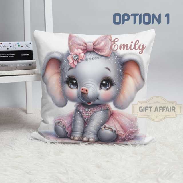 Personalised Baby Elephant Cushion Cover Canvas Nursery Decor - image 1