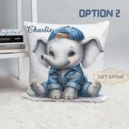 Personalised Baby Elephant Cushion Cover Canvas Nursery Decor - thumbnail 2