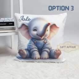 Personalised Baby Elephant Cushion Cover Canvas Nursery Decor - thumbnail 3