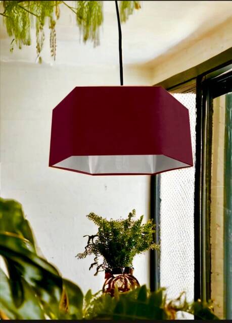 New Luxury Premium Quality Hexagon Upholstery Velvet Lamp Shade Pendant Light Burgundy With Brushed Gold Lining - image 1