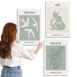 Canvas Wall Art Set Of 3 - Stylish Illustrations By Henri Matisse, Green Canvas, Artwork Decor - thumbnail 2