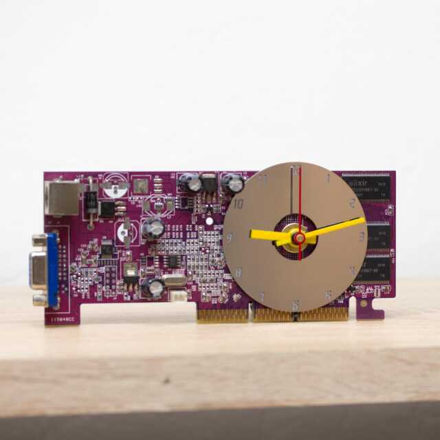 Desk Clock - Recycled Slim Graphics Card Clock, Unique Office Purple Circuit Board - image 1