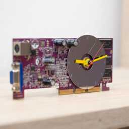 Desk Clock - Recycled Slim Graphics Card Clock, Unique Office Purple Circuit Board - thumbnail 2