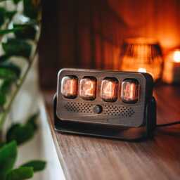 In-12 Nixie Clock in Perforated Wooden Case With Metal Stand - thumbnail 2