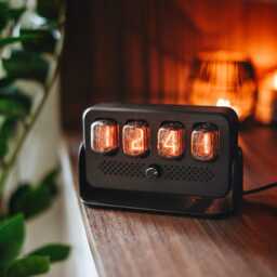 In-12 Nixie Clock in Perforated Wooden Case With Metal Stand - thumbnail 3