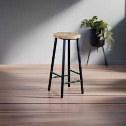 Rick Oakman - Chunky Round Frame Bar Stool With Oak Seat - thumbnail 2