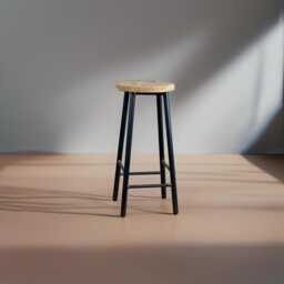 Rick Oakman - Chunky Round Frame Bar Stool With Oak Seat - thumbnail 3