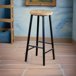 Rick Oakman - Chunky Round Frame Bar Stool With Oak Seat - thumbnail 4