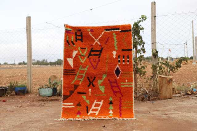 Custom Orange Moroccan Wool Rug Handmade Berber Carpet - image 1