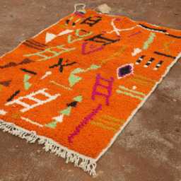 Custom Orange Moroccan Wool Rug Handmade Berber Carpet - thumbnail 4