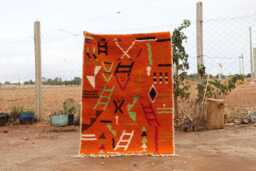 Custom Orange Moroccan Wool Rug Handmade Berber Carpet - thumbnail 1