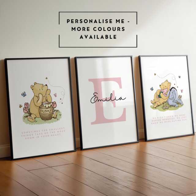 Personalised Winnie The Pooh Baby Prints - Nursery Wall Art Bear Print Girl Decor Eeyore & Piglet - image 1