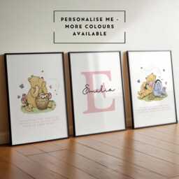 Personalised Winnie The Pooh Baby Prints - Nursery Wall Art Bear Print Girl Decor Eeyore & Piglet - thumbnail 1