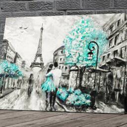Teal Paris Eiffel Tower Canvas Framed Glossy Coated Premium With Metal Hanger Various Sizes - thumbnail 2