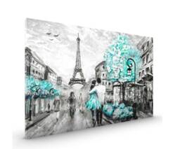 Teal Paris Eiffel Tower Canvas Framed Glossy Coated Premium With Metal Hanger Various Sizes - thumbnail 1