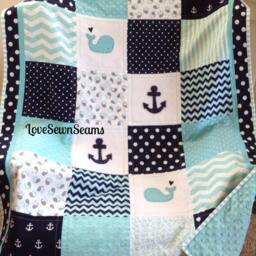Nautical Crib Quilt/Coastal Quilt/Baby Quilt/Nautical Baby Blanket/Nautical Bedding/Whale Baby Quilt - thumbnail 3