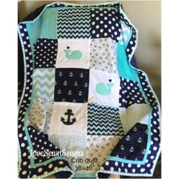 Nautical Crib Quilt/Coastal Quilt/Baby Quilt/Nautical Baby Blanket/Nautical Bedding/Whale Baby Quilt - thumbnail 2