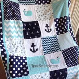 Nautical Crib Quilt/Coastal Quilt/Baby Quilt/Nautical Baby Blanket/Nautical Bedding/Whale Baby Quilt - thumbnail 1