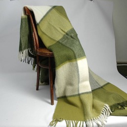 xl Size Green/White Large Check Lambswool Throw Blanket Pure Wool With Fringes Oversize Blankets67''x83''/170x210cm - thumbnail 4