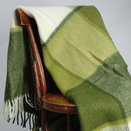 xl Size Green/White Large Check Lambswool Throw Blanket Pure Wool With Fringes Oversize Blankets67''x83''/170x210cm - thumbnail 2
