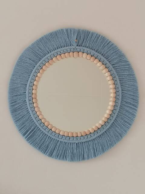 Blue Macrame Mirror, Bead Macrame, Baby Boy Room, Boy's Birthday Gift, Newborn Nursery Wall Decor, Dorm - image 1