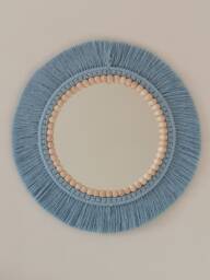Blue Macrame Mirror, Bead Macrame, Baby Boy Room, Boy's Birthday Gift, Newborn Nursery Wall Decor, Dorm