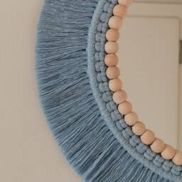 Blue Macrame Mirror, Bead Macrame, Baby Boy Room, Boy's Birthday Gift, Newborn Nursery Wall Decor, Dorm - thumbnail 3