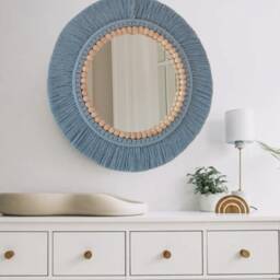 Blue Macrame Mirror, Bead Macrame, Baby Boy Room, Boy's Birthday Gift, Newborn Nursery Wall Decor, Dorm - thumbnail 2