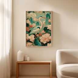 Heron & Lotus Poster, Botanical Wall Art, Nature Print - thumbnail 3