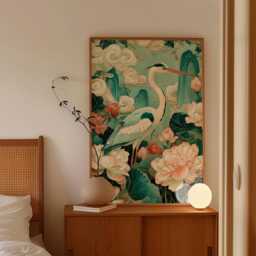 Heron & Lotus Poster, Botanical Wall Art, Nature Print - thumbnail 2
