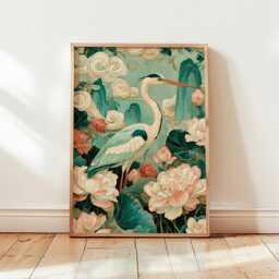 Heron & Lotus Poster, Botanical Wall Art, Nature Print - thumbnail 4