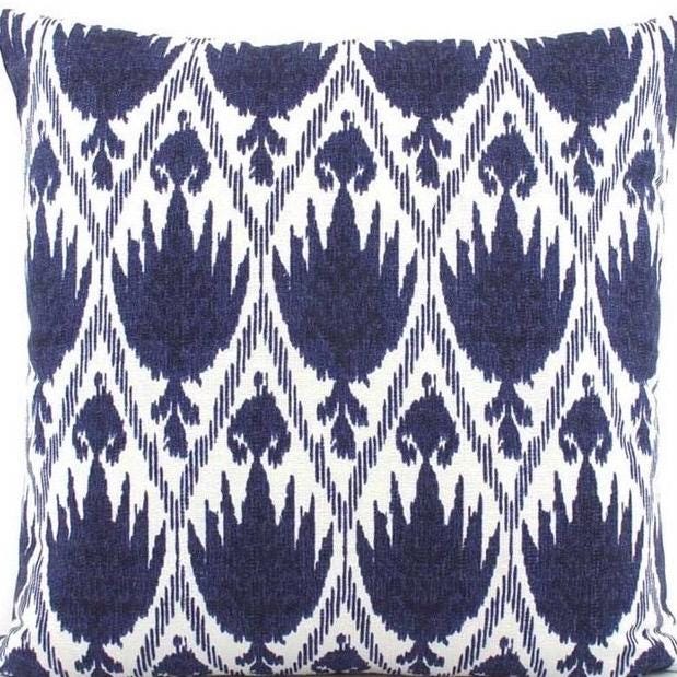 Indigo Ikat Pillow Cover - Geometric Dots & Diamonds, Cotton Flax - image 1