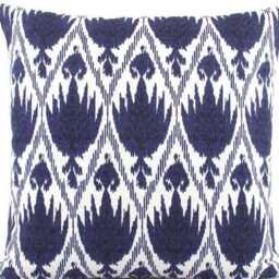 Indigo Ikat Pillow Cover - Geometric Dots & Diamonds, Cotton Flax - thumbnail 1