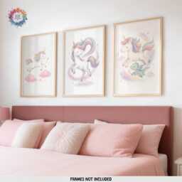 Girls Unicorn Nursery Prints - Set Of 3 - Girl Bedroom Decor Rainbow Wall Art Print - thumbnail 2