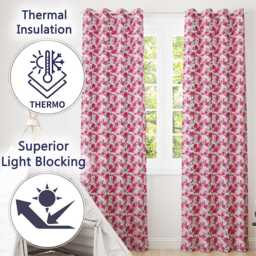 Pink Blossom Floral Seamless Pattern Soft Botanical Spring Flowers Readymade Eyelet Ring Top Thermal 100% Blackout Curtains - thumbnail 3