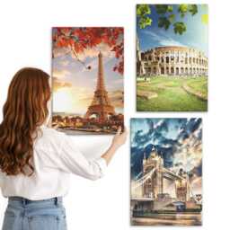 3 Piece Canvas Set - Monuments Of Europe in The Warm Colors Landscape, Multicolored Wall Art Canvas, Travels Hanging - thumbnail 3