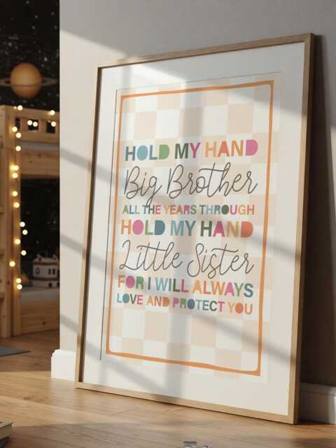 Brother Sister Wall Art, Big Bro Lil Sis, Sibling Rainbow Prints, Boho, Boys Bedroom Nursery Decor - image 1
