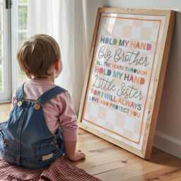 Brother Sister Wall Art, Big Bro Lil Sis, Sibling Rainbow Prints, Boho, Boys Bedroom Nursery Decor - thumbnail 3