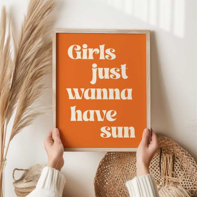 Girls Just Wanna Have Sun Print - Fun Beach Quote Art Retro Summer Wall Decor 80S Vibes Poster Colorful Bedroom Sunrise/Sunset - image 1