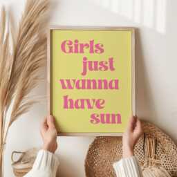 Girls Just Wanna Have Sun Print - Fun Beach Quote Art Retro Summer Wall Decor 80S Vibes Poster Colorful Bedroom Sunrise/Sunset - thumbnail 3