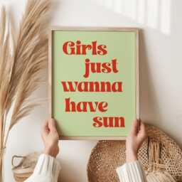 Girls Just Wanna Have Sun Print - Fun Beach Quote Art Retro Summer Wall Decor 80S Vibes Poster Colorful Bedroom Sunrise/Sunset - thumbnail 2