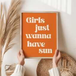 Girls Just Wanna Have Sun Print - Fun Beach Quote Art Retro Summer Wall Decor 80S Vibes Poster Colorful Bedroom Sunrise/Sunset - thumbnail 1