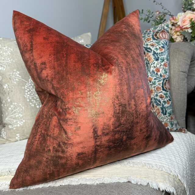 Orange Gold Cushion Cover, Luxury Pillow Cover For Sofa Or Bed, Designer Velvet Touch Fabric Tapini Forest, Metallic - image 1