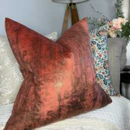 Orange Gold Cushion Cover, Luxury Pillow Cover For Sofa Or Bed, Designer Velvet Touch Fabric Tapini Forest, Metallic - thumbnail 4