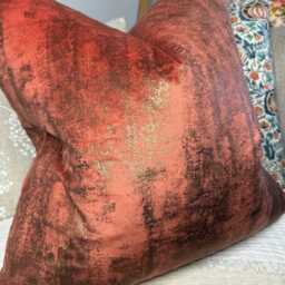 Orange Gold Cushion Cover, Luxury Pillow Cover For Sofa Or Bed, Designer Velvet Touch Fabric Tapini Forest, Metallic - thumbnail 2