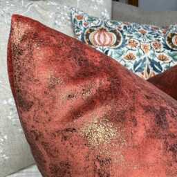 Orange Gold Cushion Cover, Luxury Pillow Cover For Sofa Or Bed, Designer Velvet Touch Fabric Tapini Forest, Metallic - thumbnail 3