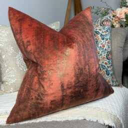 Orange Gold Cushion Cover, Luxury Pillow Cover For Sofa Or Bed, Designer Velvet Touch Fabric Tapini Forest, Metallic