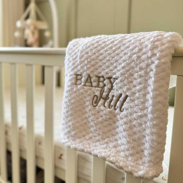 Personalized Embroidered White Waffle Baby Blanket - image 1