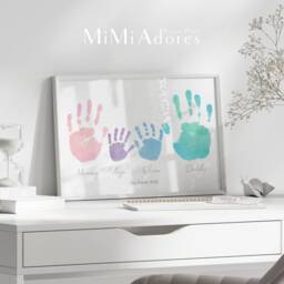 Custom Family Hand Print Keepsake in Stunning Watercolour - Created From Your Actual Handprints Personalised Mummy Daddy Gift - thumbnail 3