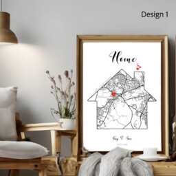 Personalised Home Map Art, New Gift, First Decor, Housewarming Wall Custom Address Poster, Canvas & Print Options - thumbnail 2